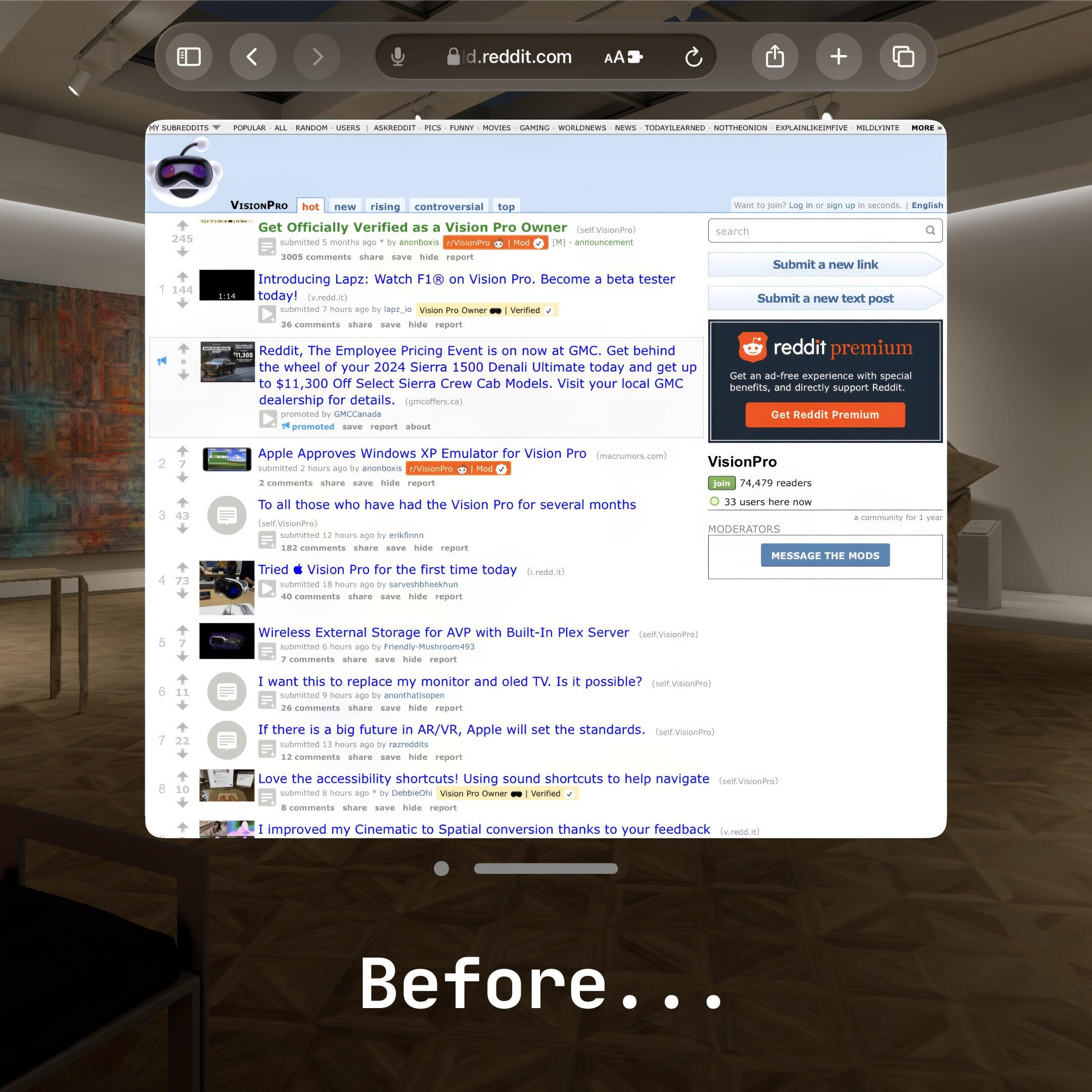 Before: the default look of old.reddit.com